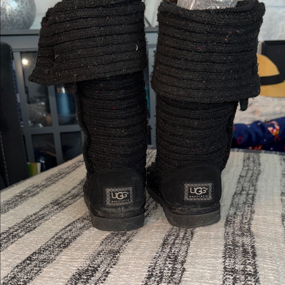 UGG Black Knit Fold-Over Boots COZY, Cottage, slip on, casual, girlhoodcore, sz6